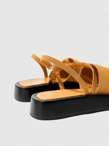 HighSole Slouchy Simple Wide-Sided Sandals Back Lace-Up Open-Toed Round Toe Thick-Soled Casual Vacation Style Women's Sandals Seaside Outing Daily Wear - Yellow - View 4