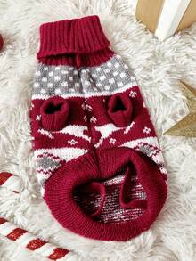 PETSIN 1 Pc Warm Christmas Pet Sweater: Reindeer Snowflake Color Blocking Design Animal Clothing - Multicolor - View 11