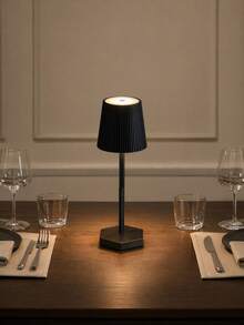 Modern Pleated Shade Table Lamp, Rechargeable Black Bedside Lamp, Minimalist Decorative Night Lamp For Living Room Bedroom Home Decor - Multicolor - View 5