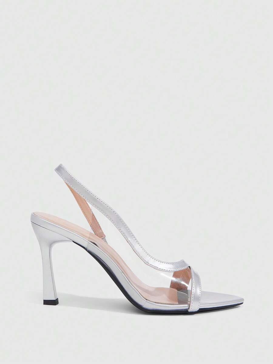 CUCCOO SZL Women's High-Heeled Sandals Spring And Summer Breathable Transparent Sexy Stiletto Sandals Fashionable Wear - Silver - View 1