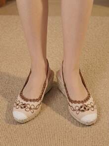 Styleloop Ladies, Rubber Band Cross Strap, Straw Rope, Sandals, High Heels. Fall Shoes - Beige - View 7