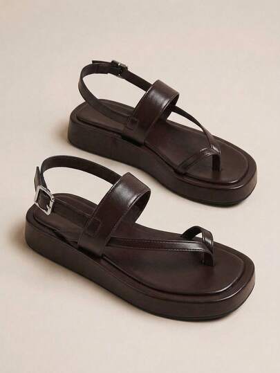 HighSole Minimalist Herringbone With Open-Toed Women's Back Buckle Sandals Light Urban Casual Wear