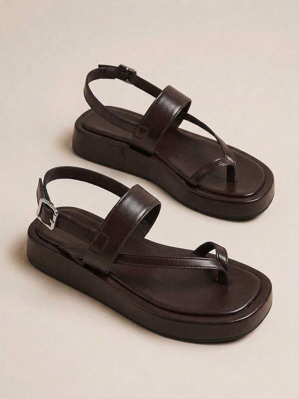HighSole Minimalist Herringbone With Open-Toed Women's Back Buckle Sandals Light Urban Casual Wear