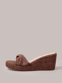 Styleloop Ladies Shoes, Linen Texture, Brown, Open-Toed, Wedge Sandals, Retro Style, Suitable For Summer French Casual Vacation Wear - Brown - View 7
