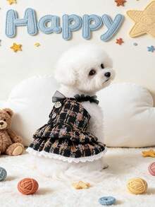 PETSIN 1pc Small Fragrant Wind Coarse Floral Pet Strap Dress Multi Layer Lotus Leaf Lace Autumn Small Dog Dress Cat And Dog Universal Clothing, Retro Sweet Multi Layer Version, Suitable For Party, Photography, And Daily Dressing - mixed color - View 4