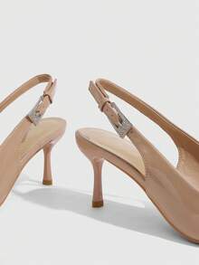 CUCCOO SZL New Fashion Pointed Toe Apricot Back Strap Rhinestone Buckle Stiletto High Heel Pumps Minimalist Commuter Sexy Party Evening Women's Shoes - Apricot~ @ - View 5