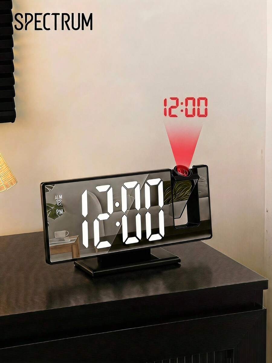 Adjustable LED Projection Alarm Clock Featuring A 12/24 Hour Temperature Display And A Mirror Design, Powered By USB, Suitable For A Bedroom, Home Office, Living Room Decor - multicolor - View 1