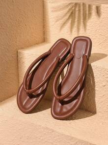 HighSole Sandalias tipo chanclas suaves de color marrón, Chanclas planas para mujer - Marrón - Ver 7