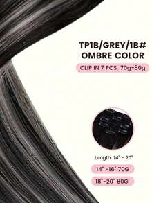 70g 7片裝 真人髮夾式接髮 直髮 真髮接髮片 萬聖節造型用 - S1B/GREY/1B - 查看 5