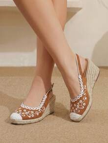 Styleloop Ladies, Rubber Band Cross Strap, Straw Rope, Sandals, High Heels. - Camel - View 2