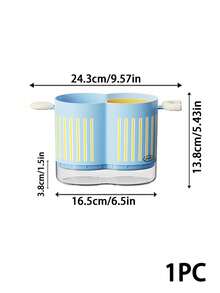 Joivida 1PC Dopamine Color Divided Utensil Holder, Dual Compartment Plastic Cutlery Storage Basket With Vertical Stripes And Cute Handle Decor, Built With Hollow Draining Structure And Transparent Water Collecting Tray, Effectively Separates Wet Tableware - Multicolor - View 9