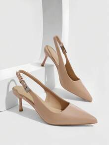 CUCCOO SZL New Fashion Pointed Toe Apricot Back Strap Rhinestone Buckle Stiletto High Heel Pumps Minimalist Commuter Sexy Party Evening Women's Shoes - Apricot~ @ - View 1