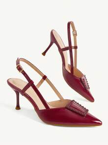 CUCCOO CHICEST Ladies Temperament Red Pointed Empty High Heels Sandals Stiletto Dinner Shoes - Red - View 2