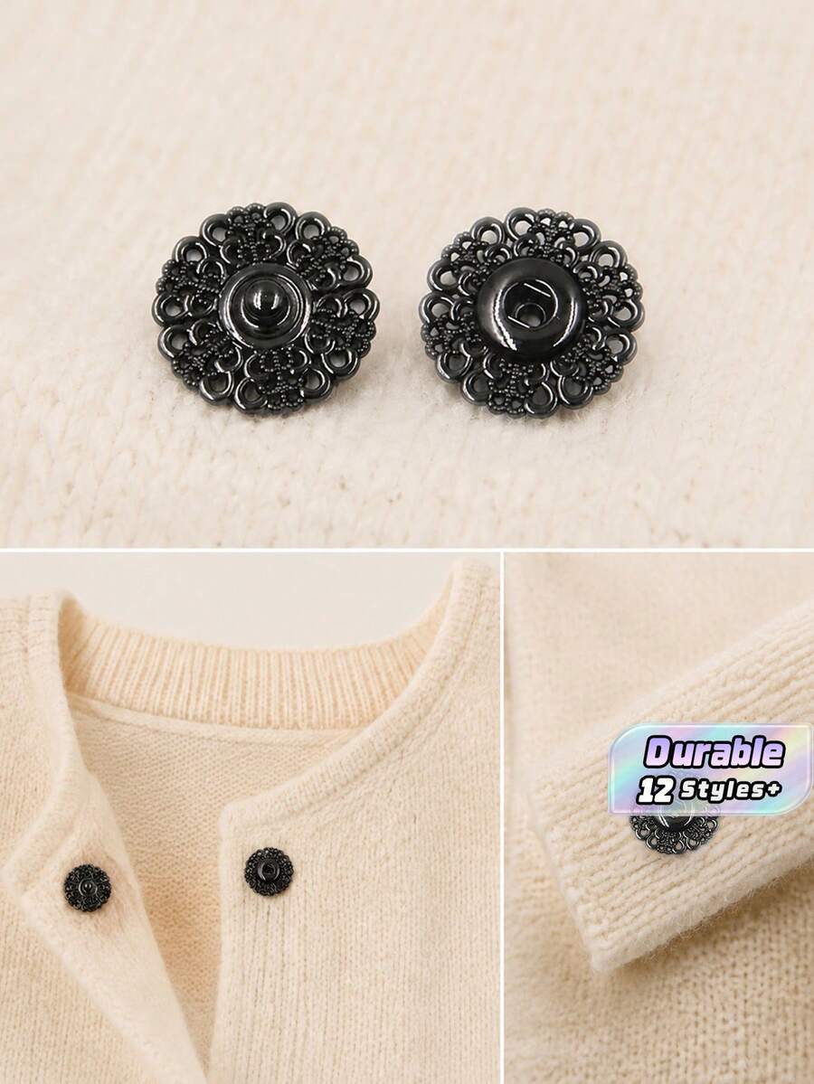 1 Pack 50 Pcs Exquisite Metal Snap Buttons Invisible Coat Fasteners Hidden Buckles For Sweaters Garments Three Colors Available - multicolor - View 1