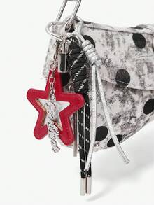 Viva Strut A Fashionable Sweet And Cool Street Red Star Mirror Love Key Metal Lock Letter Braided Rope Keychain Bag Pendant - Black - View 2