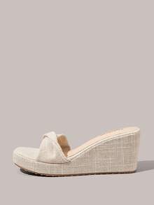 Styleloop Ladies Shoes, Linen Texture, Beige, Open-Toed, Wedge Sandals, Retro Style, Suitable For Summer French Casual Vacation Wear - Beige - View 10