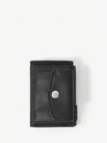 Viva Strut 1 buah Dompet Pendek Kulit Imitasi Hitam Modis, Personalisasi Gaya Jalanan Manis dan Keren untuk Gadis Y2K, Desain Resleting, Slot Kartu Ganda - Hitam - View 2