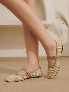 Styleloop Ladies PP Straw Upper, Buckle, Decoration, Flat Shoes - Apricot - View 6