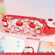 1 pieza Estuche de lápiz de PVC con diseño de capibara - Bolsa con cremallera de una sola capa de gran capacidad - Bolsa de bolígrafos impermeable para la escuela y la oficina - Rojo - Ver 6