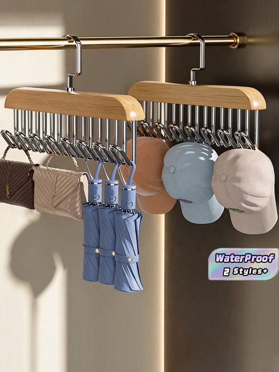 1/2Pcs Multi-Functional 8-Hook Wooden Hanger Saves Closet Space. It Can Hold Hats, Tank Tops, Bras, Shirts And Ties. A Practical Storage Organizer For Home And Dorm Wardrobes, And An Ideal Gift For Festivals - Multicolor - View 1