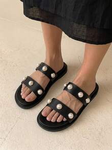 HighSole 休闲时尚百搭露趾女式平底凉鞋 - 黑色 - 查看 6