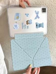 1Pc Blue Polka Dot Tablet Case, Y‑Fold Multi‑Angle Stand, Auto Sleep Wake, Compatible With 5th / Air 5th A16 - Multicolor - View 5