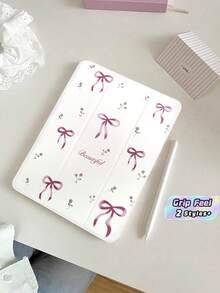 1 buah Casing Tablet Motif Bunga Pink Lucu dengan Pita dan Tempat Pena, Terbuat dari Silikon yang Dapat Dilipat, Dilengkapi Penyangga, Tahan Guncangan, dan Melindungi dari Jatuh, Penutup Lembut. - MultiWarna - View 1