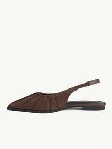 CUCCOO CHICEST Korean Gentle Style Coffee Brown Versatile Commuter Sandals Women, Niche Design Wrinkled Pointed Back Strap, Comfortable Flat-Bottomed Closed Toe Single - Coffee Brown - View 8