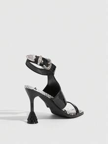 CUCCOO SZL Design Open-Toed Sandals Women's Ankle Buckle Fashion High Heels - Black - View 3