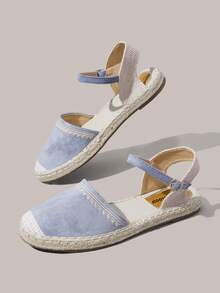 Styleloop Ladies Blue Bohemian Vacation Embroidered Strap Hemp Rope Flat Shoes - Blue - View 9