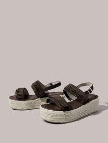 Styleloop Brown Tassel Thick-Soled Muffin Sandals Women's, Hemp-Braided Wedge Heel Buckle With Open-Toed Sandals - Brown - View 3