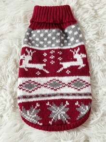 PETSIN 1 Pc Warm Christmas Pet Sweater: Reindeer Snowflake Color Blocking Design Animal Clothing - Multicolor - View 8