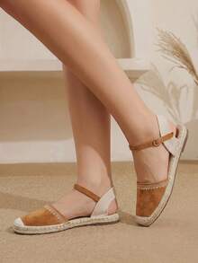 Styleloop Ladies Camel Bohemian Vacation Embroidered Strap Hemp Rope Flat Shoes - Camel - View 10