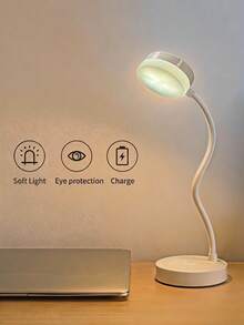 Teckwe مصباح مكتب LED بعنق مرن يدور 360 درجة، مصباح قراءة بإضاءة ناعمة لحماية العين، يعمل بالوصلة USB وقابل لإعادة الشحن، مصباح طاولة ليلي مزدوج الاستخدام قابل للتعتيم مع بطارية 1200mAh - 1 قطعة - مشاهدة 4