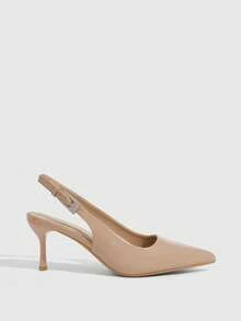 CUCCOO SZL New Fashion Pointed Toe Apricot Back Strap Rhinestone Buckle Stiletto High Heel Pumps Minimalist Commuter Sexy Party Evening Women's Shoes - Apricot~ @ - View 2
