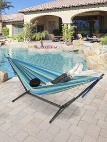 3-In-1 Hammock: A Durable And Portable Hammock Made From Comfortable Fabric. Comes With A Travel Bag And Ropes, Perfect For Garden Camping, Indoor/Outdoor Terraces, Balconies, Backyards, Beaches, And Parks. - multicolor - View 9
