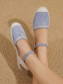 Styleloop Ladies Blue Bohemian Vacation Embroidered Strap Hemp Rope Flat Shoes - Blue - View 6