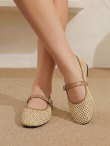 Styleloop Ladies PP Straw Upper, Buckle, Decoration, Flat Shoes - Apricot - View 4