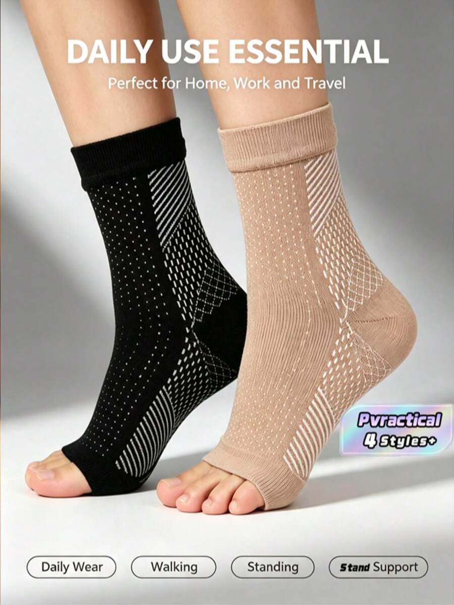 1‑Pair Women's Ankle Support Socks, Elastic Plantar Fasciitis Arch Support Ankle Sleeves, Protector For Swollen, Sore Ankles, Breathable Comfortable,Ideal Accessory For Daily Wear, Walking,Designed Exclusively For Women, Not Suitable For Men - Multicolor - View 1