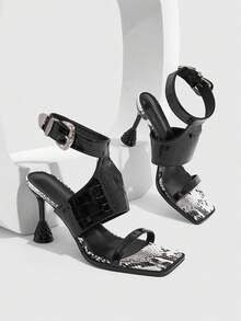 CUCCOO SZL Design Open-Toed Sandals Women's Ankle Buckle Fashion High Heels - Black - View 1