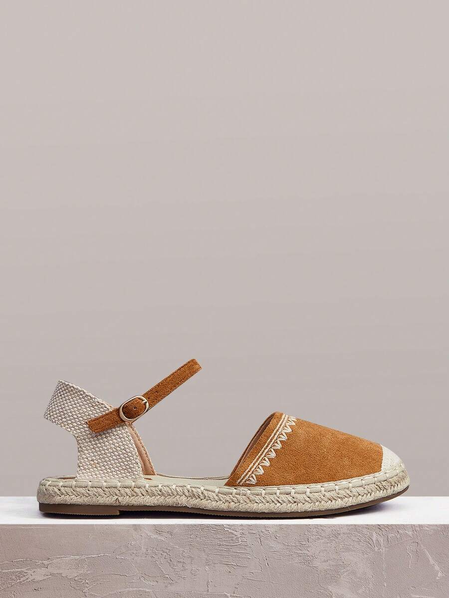 Styleloop Ladies Camel Bohemian Vacation Embroidered Strap Hemp Rope Flat Shoes - Camel - View 1