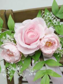 1 Peça Arranjo Floral Artificial de Eucalipto e Rosa para Encosto de Cadeira, Decoração de Casamento e Festa ao Ar Livre, Ornamento de Mesa, Plástico Realista, Sem Rega, Fácil Manutenção, Versátil para Uso Interno e Externo, Decoração para Casa e Jardim, Presente - Multicolorido - Visão 4