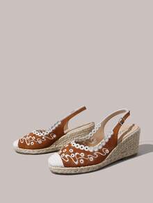 Styleloop Ladies, Rubber Band Cross Strap, Straw Rope, Sandals, High Heels. - Camel - View 8