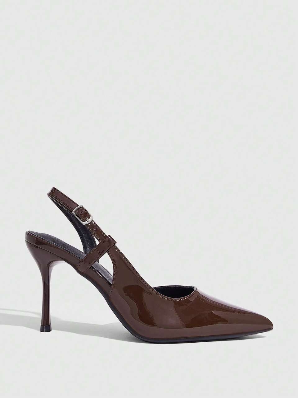 CUCCOO SZL Fashion Women's Spring And Summer Coffee Brown Glossy PU Pointed High Heels Women's Rear Strap Stiletto Shoes Fall Shoes