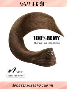 Seamless Clip Ins Extensiones de cabello humano Remy con clips invisibles, 8 piezas, 110g-120g, extensiones de cabello humano con clips en la cabeza completa - S4 - Ver 2