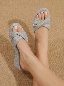 Styleloop Ladies Shoes, Linen Texture, Gray, Open-Toed, Wedge Sandals, Retro Style, Suitable For Summer French Casual Vacation Wear - Grey - View 4