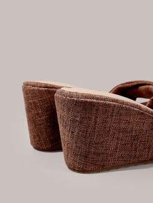 Styleloop Ladies Shoes, Linen Texture, Brown, Open-Toed, Wedge Sandals, Retro Style, Suitable For Summer French Casual Vacation Wear - Brown - View 6