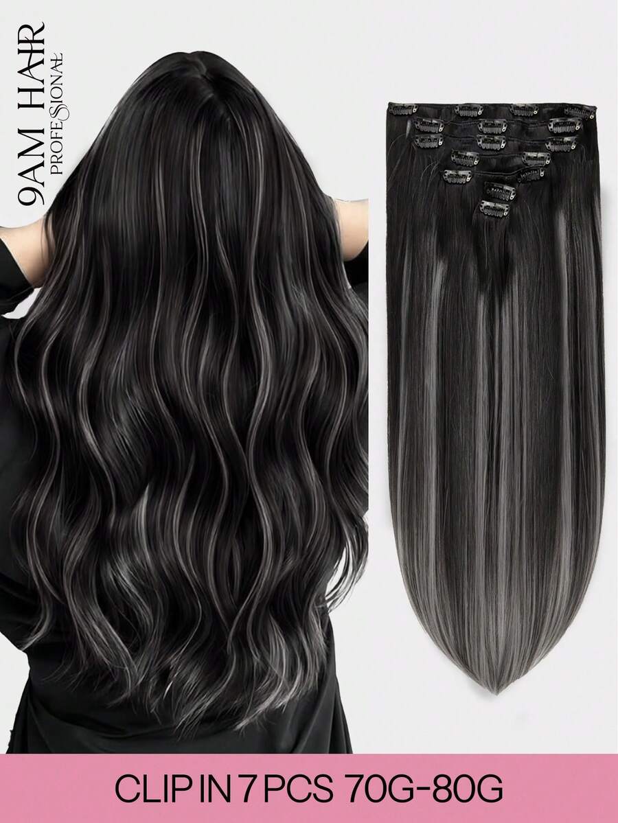 Clip In Hair Extensions Real Human Hair Remy Human Hair Extensions Clip Ins For Women, Natural Human Hair Clip Ins Hair Extensions - S1B/GREY/1B - View 1