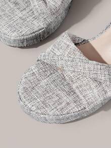 Styleloop Ladies Shoes, Linen Texture, Gray, Open-Toed, Wedge Sandals, Retro Style, Suitable For Summer French Casual Vacation Wear - Grey - View 9