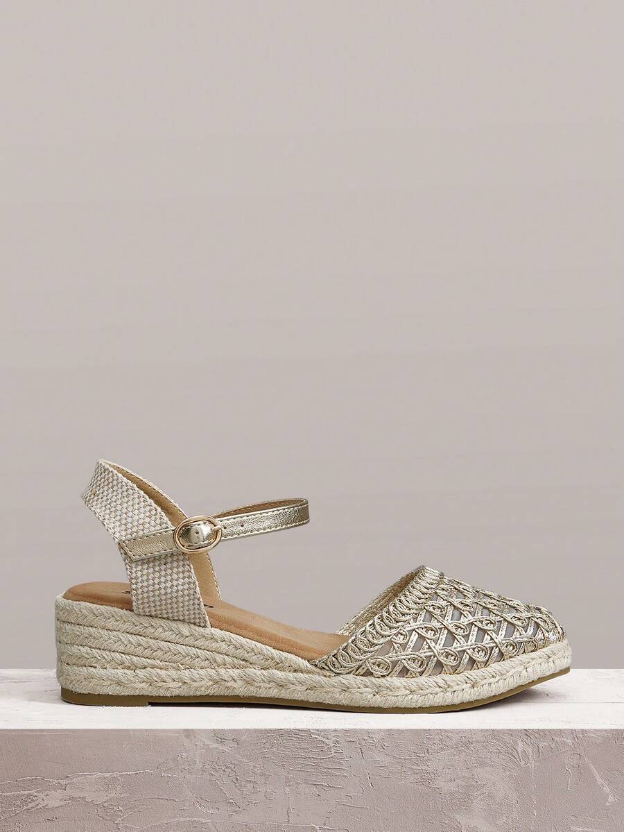 Styleloop Women's Wedges & Platform Shoes, Breathable Metal Mesh Wedges, Bohemian Style, Vacation Wear, Travel Essentials, Commuting Versatile - Gold - View 1